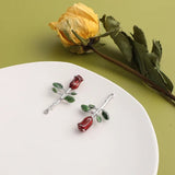 Japan Retro Oil Drop Red Rose Alloy Pendant DIY Hairpin Earring Accessories 2pcs