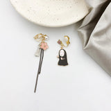 Japanese Anime Faceless Man Earrings Asymmetric Sakura Tassel Clip-Ons