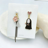 Japanese Anime Faceless Man Earrings Asymmetric Sakura Tassel Clip-Ons