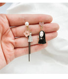 Japanese Anime Faceless Man Earrings Asymmetric Sakura Tassel Clip-Ons