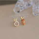 Japanese Radish Rabbit Stud Earrings 925 Sterling Silver Fresh Gift Jewelry