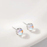 Japanese Moonstone Stud Earrings 925 Sterling Silver Small Gift Jewelry