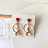 Japanese Cartoon Pink Sakura Cat Clip Earrings for Women Girls