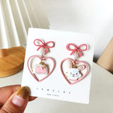 Japanese Cartoon Pink Sakura Cat Clip Earrings for Women Girls
