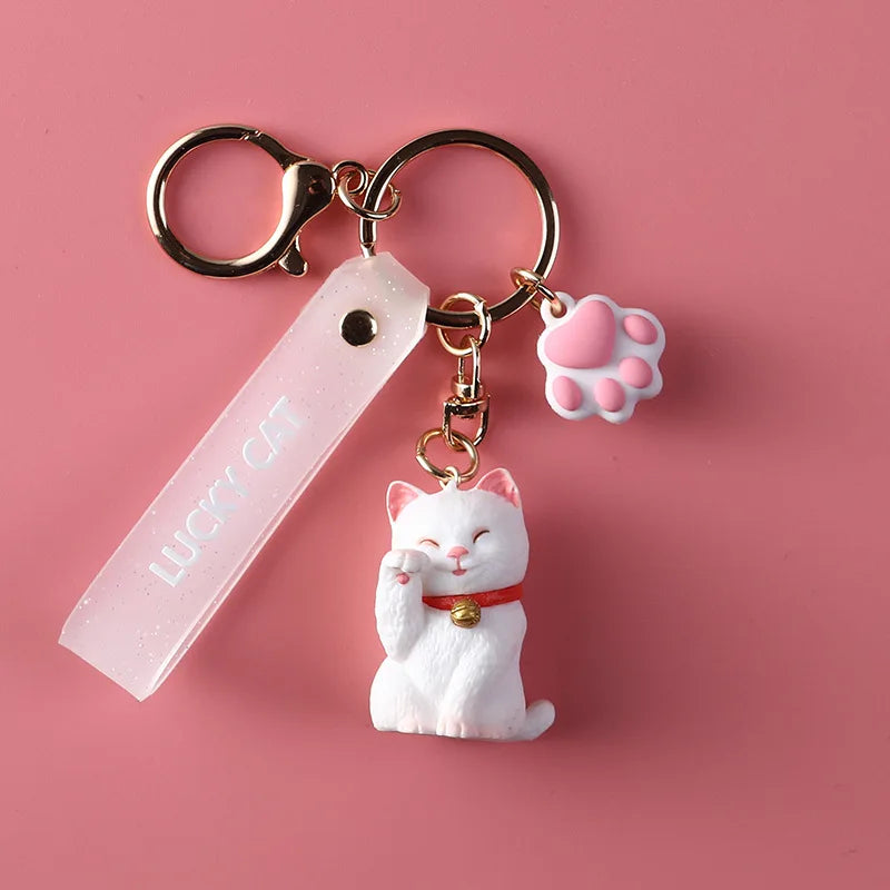 Japanese Lucky Cat Keychain for Women PVC Wristband Key Chain Bag Gift