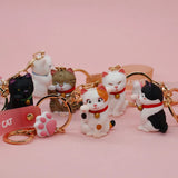 Japanese Lucky Cat Keychain for Women PVC Wristband Key Chain Bag Gift