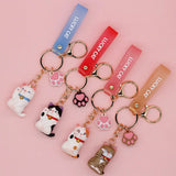 Japanese Lucky Cat Keychain for Women PVC Wristband Key Chain Bag Gift