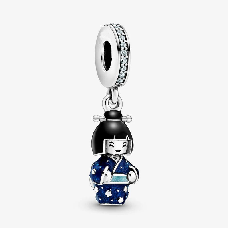 Japanese Doll Kimono Dangle Charms 925 Silver Beads Women Jewelry