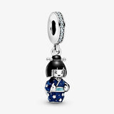 Japanese Doll Kimono Dangle Charms 925 Silver Beads Women Jewelry