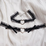 Japanese Girl Velvet Bow Hollow Love Heart Dark Lolita Choker