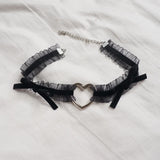 Japanese Girl Velvet Bow Hollow Love Heart Dark Lolita Choker