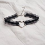 Japanese Girl Velvet Bow Hollow Love Heart Dark Lolita Choker