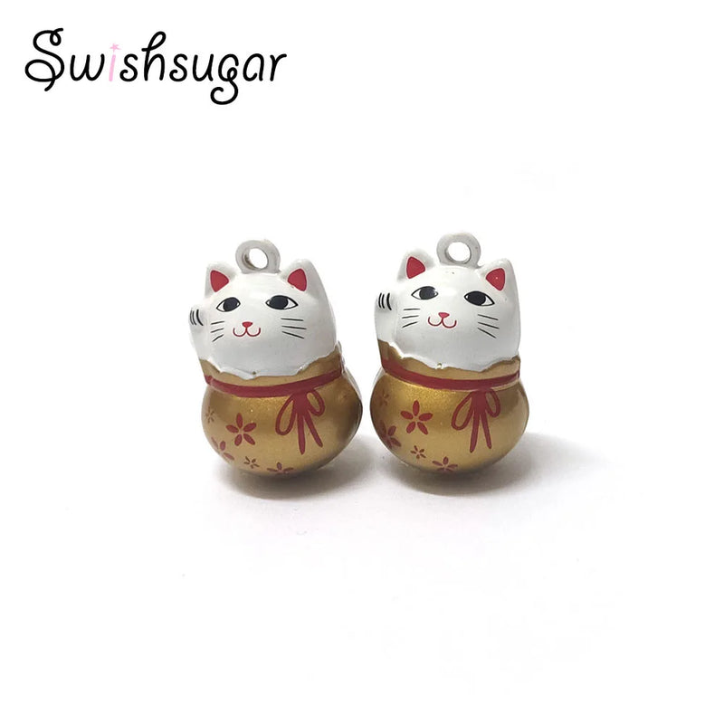 Japanese Lucky Cat Metal Bell Charms DIY Craft Pendant