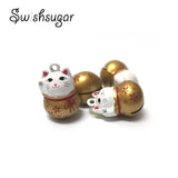Japanese Lucky Cat Metal Bell Charms DIY Craft Pendant
