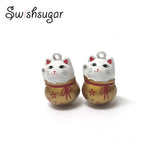Japanese Lucky Cat Metal Bell Charms DIY Craft Pendant
