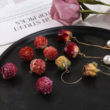 Japanese Real Flower Rose Purple Epoxy Ear Stud Material 2pcs