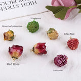 Japanese Real Flower Rose Purple Epoxy Ear Stud Material 2pcs