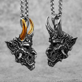 Japanese Hannya Mask Horn Stainless Steel Men Necklace Pendant