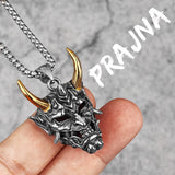 Japanese Hannya Mask Horn Stainless Steel Men Necklace Pendant