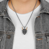 Japanese Hannya Mask Horn Stainless Steel Men Necklace Pendant