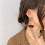 Harajuku Style Cherries Petal Dried Flower Fruit Earrings Exaggerated