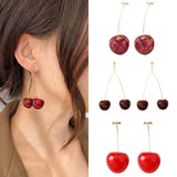 Harajuku Style Cherries Petal Dried Flower Fruit Earrings Exaggerated