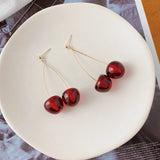 Harajuku Style Cherries Petal Dried Flower Fruit Earrings Exaggerated