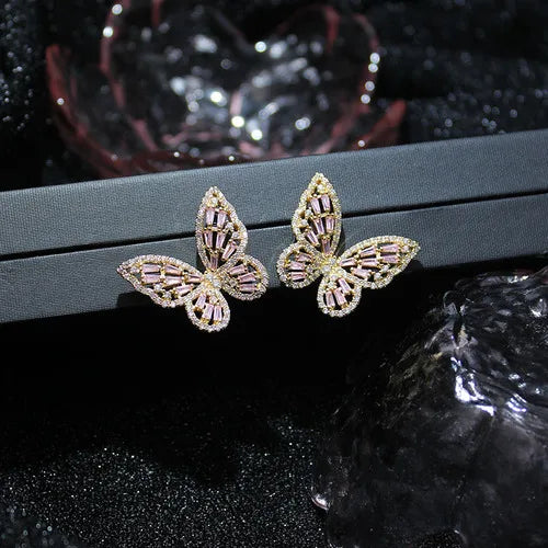 Crystal Butterfly Stud Earrings for Women - Zirconia Earrings