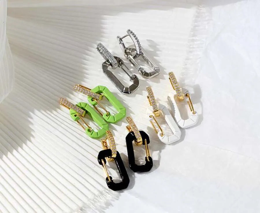 Japanese EERA chain buckle candy-colored rhinestone earrings