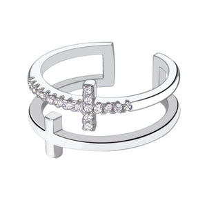 Japanese-Korean Style Double Cross Zircon Ring for Women