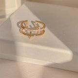 Japanese-Korean Style Double Cross Zircon Ring for Women