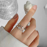 Japanese-Korean Style Double Cross Zircon Ring for Women