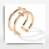 Japanese-Korean Style Double Cross Zircon Ring for Women