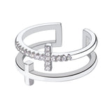 Japanese-Korean Style Double Cross Zircon Ring for Women