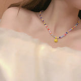 Japanese Personalized Colorful Rice Bead Necklace Funny Face Neck Chain