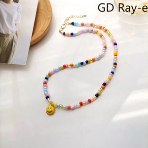 Japanese Personalized Colorful Rice Bead Necklace Funny Face Neck Chain