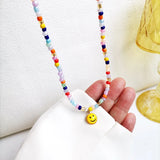 Japanese Personalized Colorful Rice Bead Necklace Funny Face Neck Chain