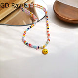 Japanese Personalized Colorful Rice Bead Necklace Funny Face Neck Chain