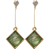 Japanese Retro Square Glass Green Stone Clip On Earrings for Women Lady Party Ev