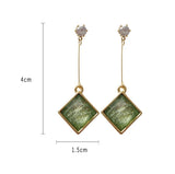 Japanese Retro Square Glass Green Stone Clip On Earrings for Women Lady Party Ev