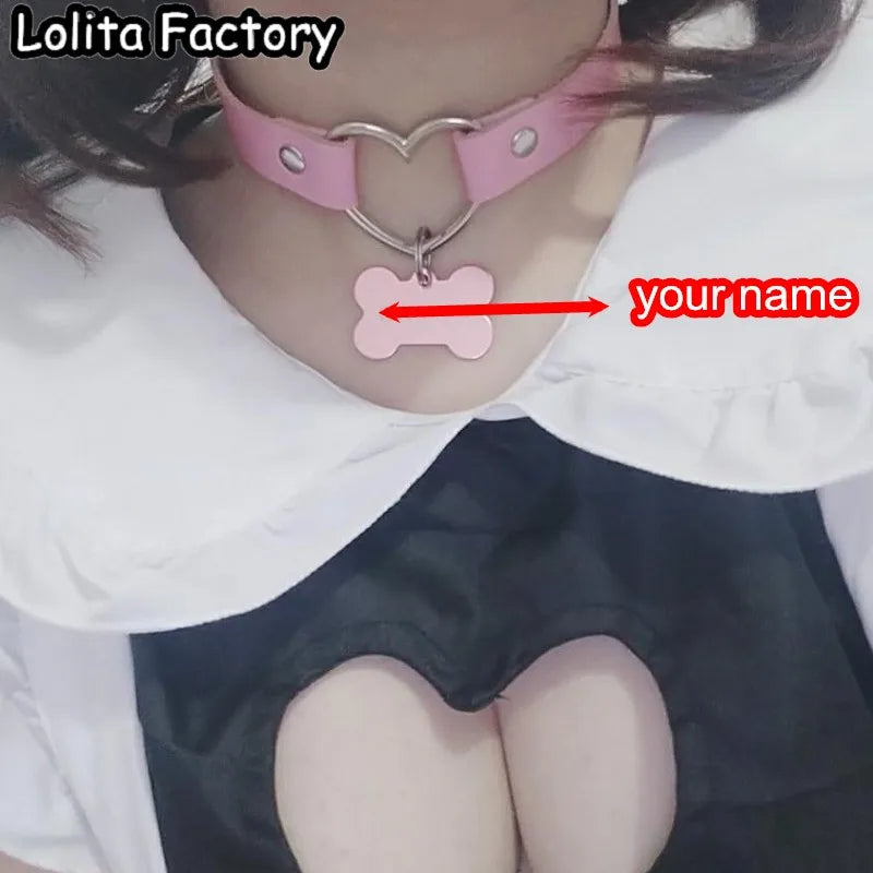 Japanese Sweet Lolita Necklace Goth Women Choker Dog Tag Customizable
