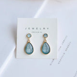 Japanese Temperament Female Crystal Stone Water Drop Clip Earrings