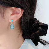 Japanese Temperament Female Crystal Stone Water Drop Clip Earrings