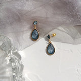 Japanese Temperament Female Crystal Stone Water Drop Clip Earrings