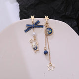 Japanese Rabbit Clip Earring Asymmetric Bow Moon Star Long Clip Without Piercing
