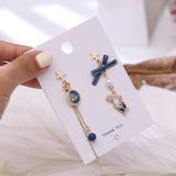 Japanese Rabbit Clip Earring Asymmetric Bow Moon Star Long Clip Without Piercing