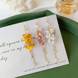 Japanese Style Pink Flower Tassel Clip Earrings Crystal Bride