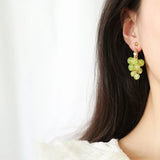 Japanese Style Green Grapes Clip on Earrings Round Crystal Grape Shape