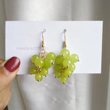 Japanese Style Green Grapes Clip on Earrings Round Crystal Grape Shape
