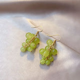Japanese Style Green Grapes Clip on Earrings Round Crystal Grape Shape